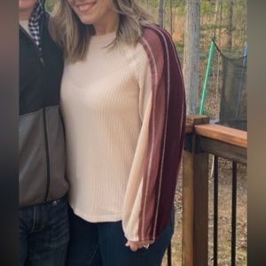 Forever 21 tri color waffle knit top balloon sleeve large